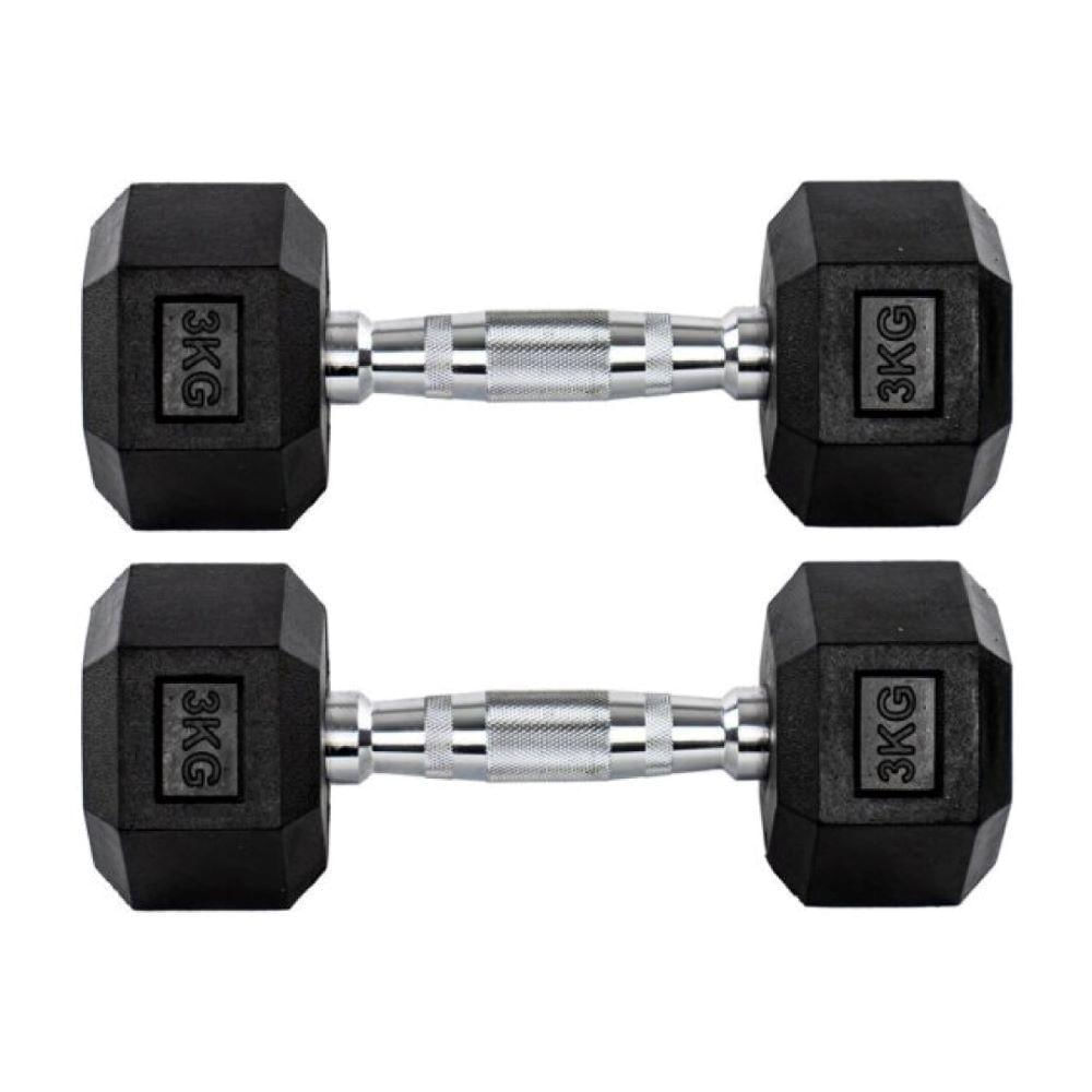 Decathlon | Par Halteres 3kg + 3kg Dumbbell Sextavado Emborrachado