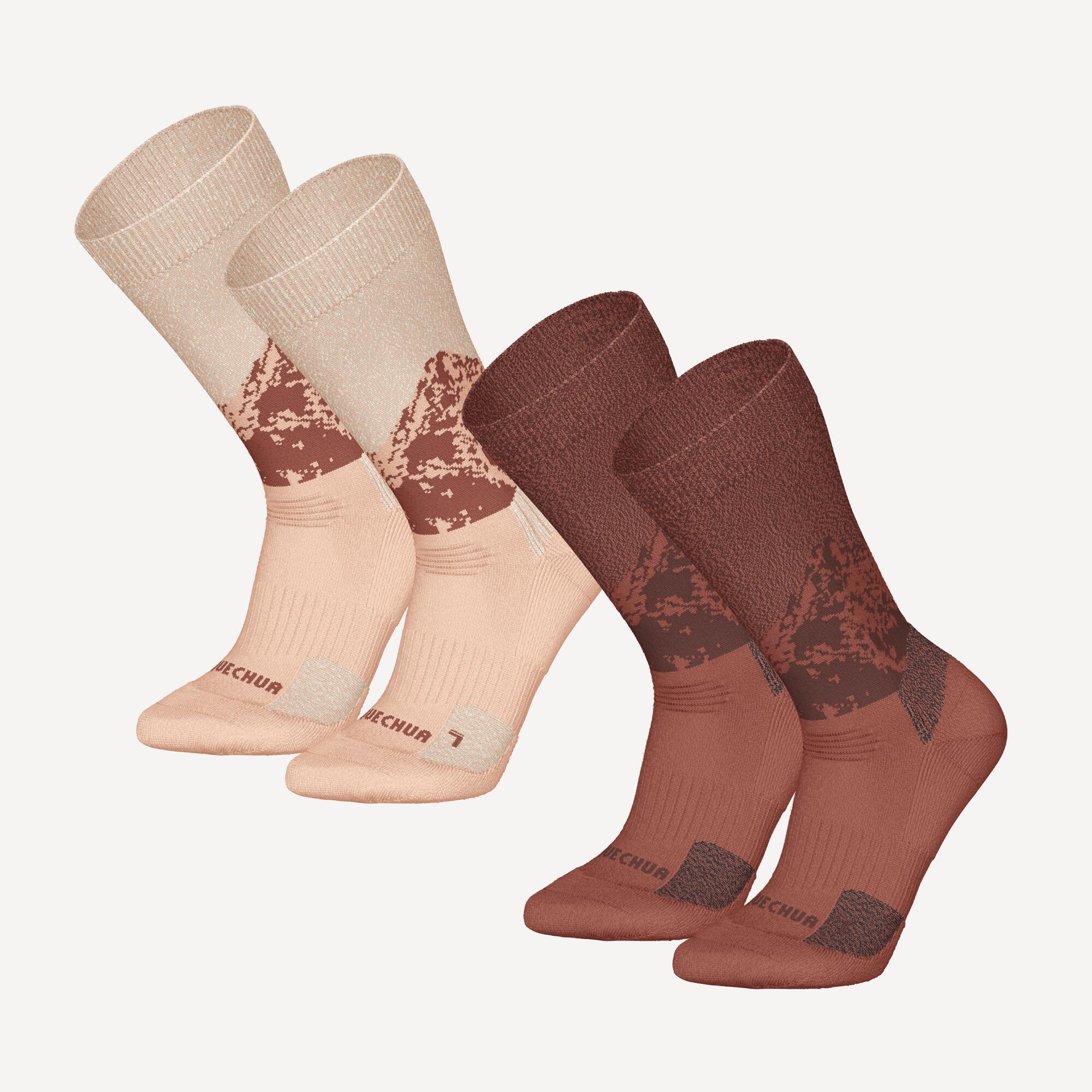 Meias quentes para trilha SH500 Mid - Pacote com 2 pares Marrom