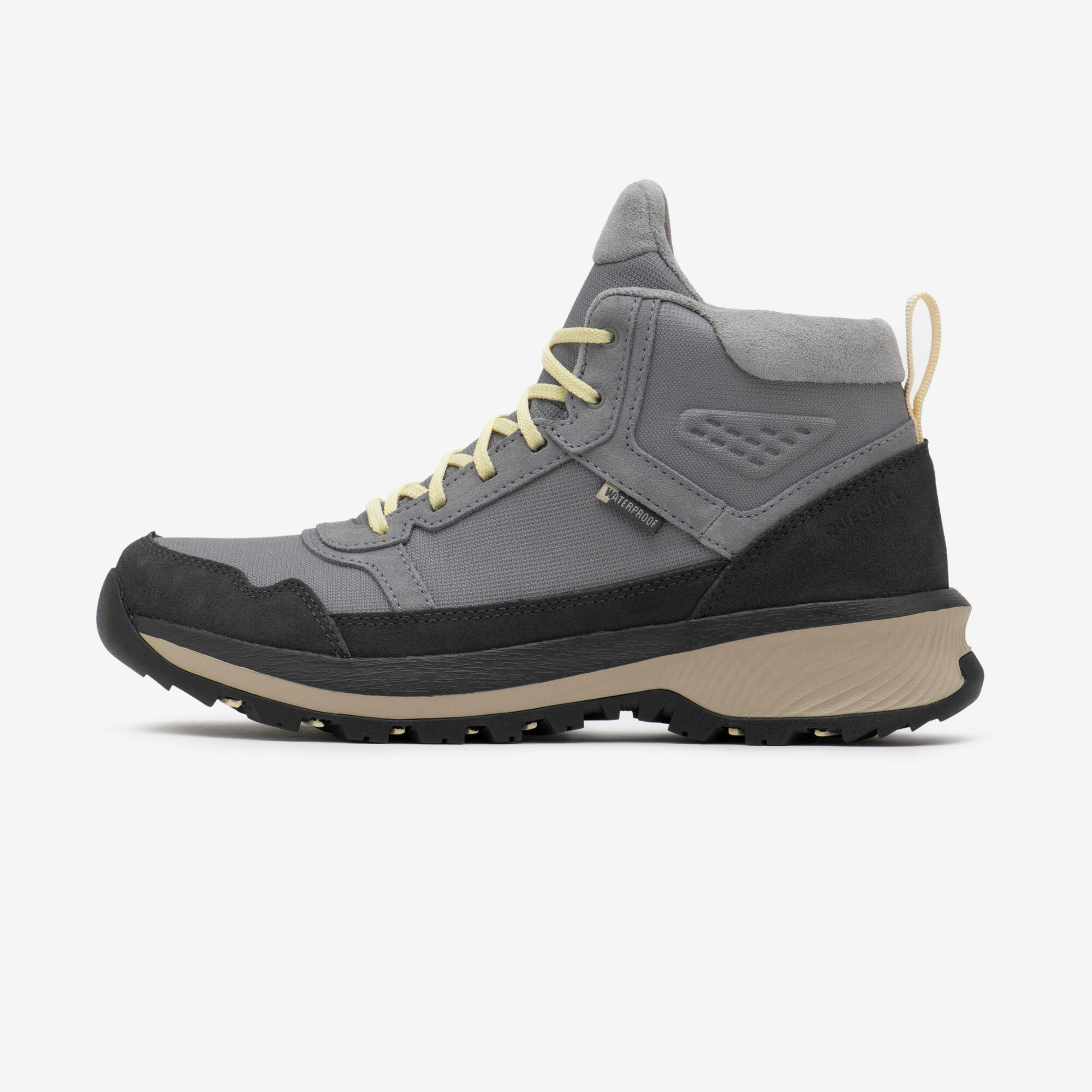 Bota Feminina de Trilha NH500 Mid Couro WP Quechua Cinza