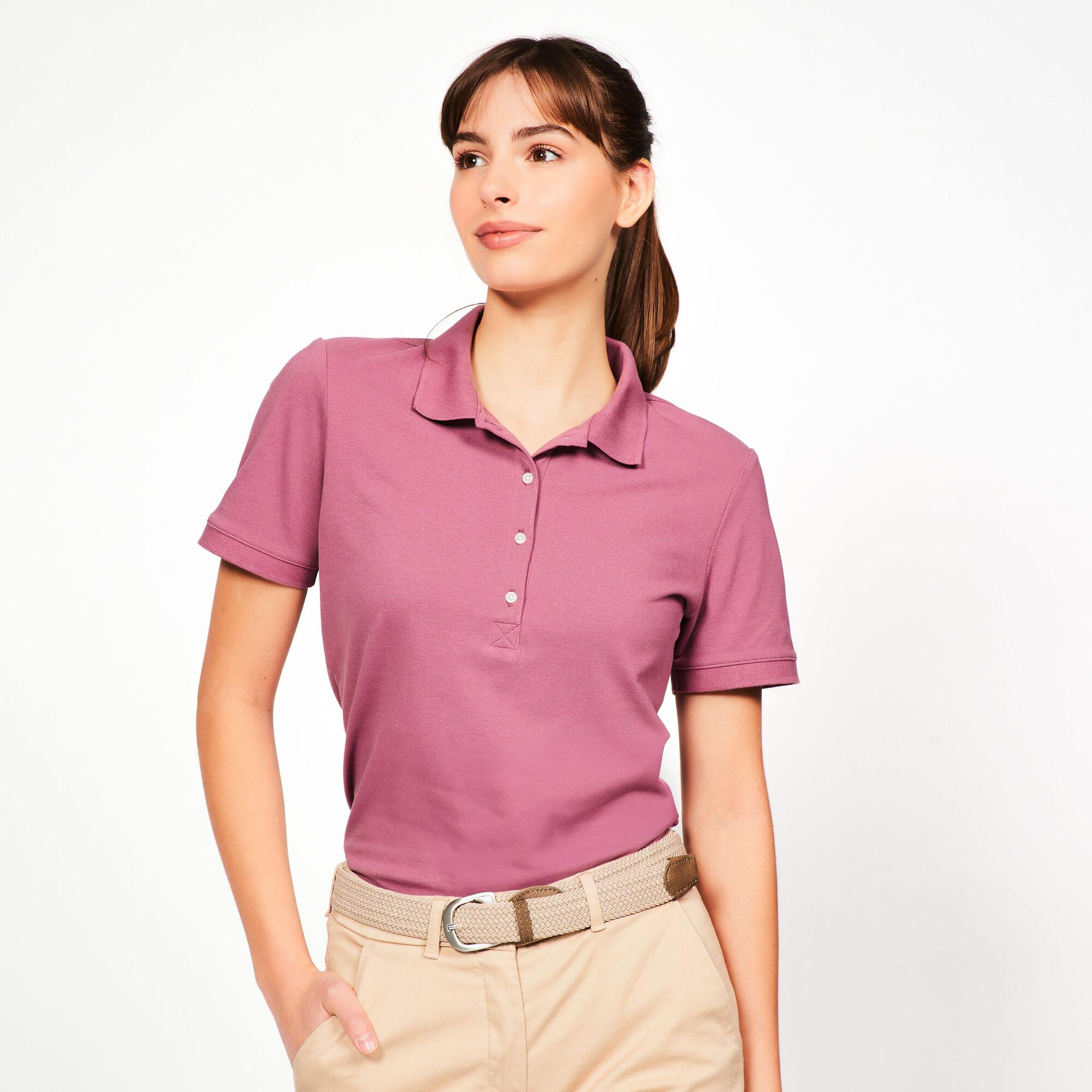 Polo de golf manga curta em algodão para Mulher - MW500 rosa escuro
