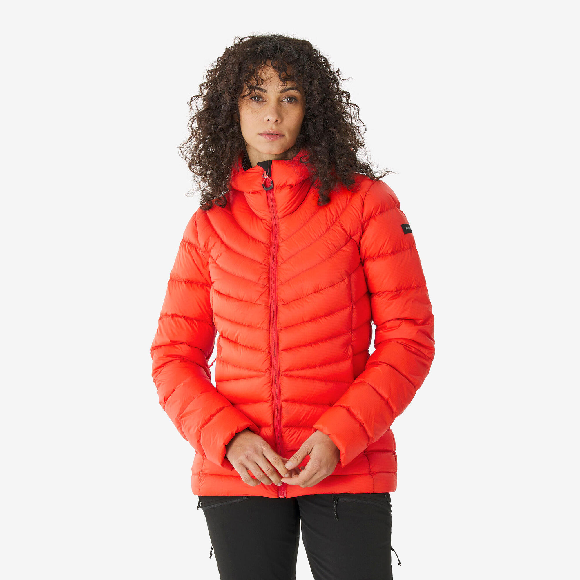 Casaco Feminino de Trekking de Penas com Capuz Mt500 10ºc Forclaz Caqui Laranja