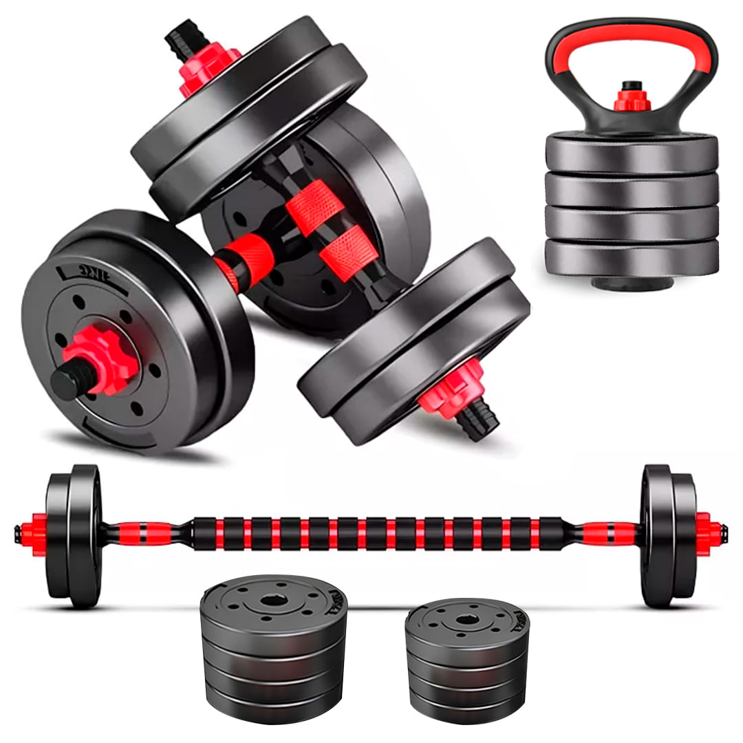 Kit Halteres Barras Kettlebell Peso Musculação 6 em 1 Consport 10kg