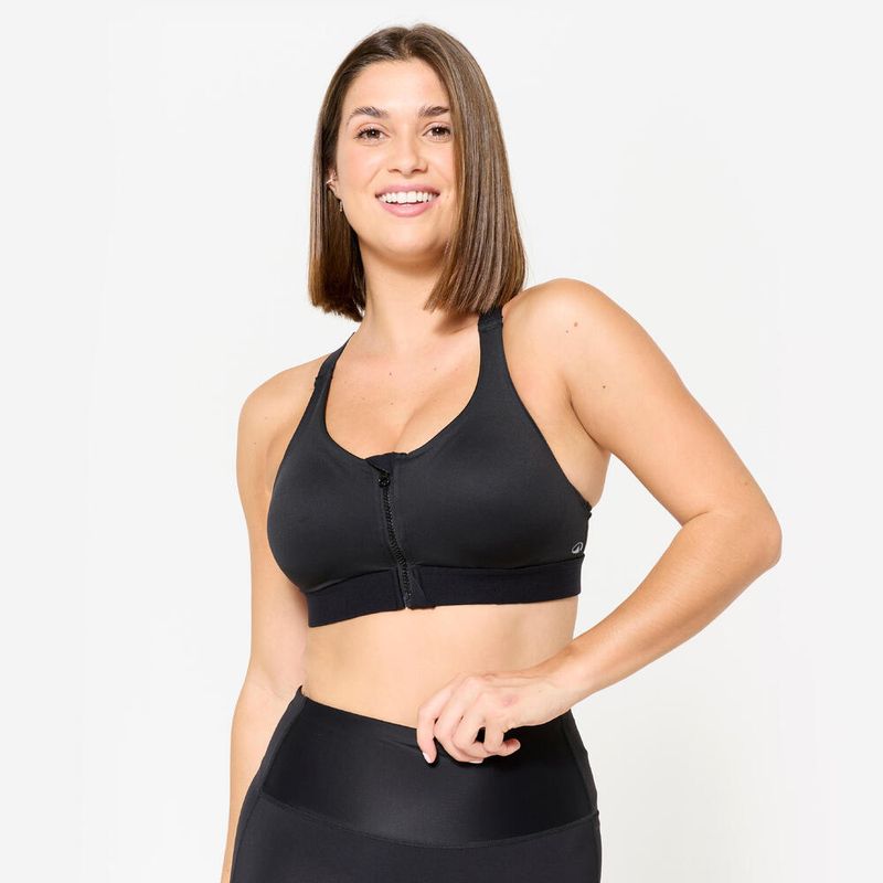Top Feminino de Treino com Suporte Elevado Domyos Preto, preto, 3G