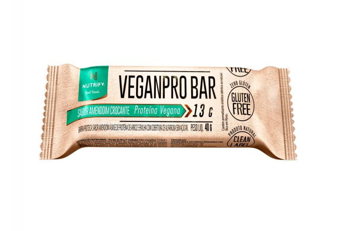 Barra De Proteína Vegana Veganpro Bar Amendoim Crocante 13g 10 Un Nutrify 9360