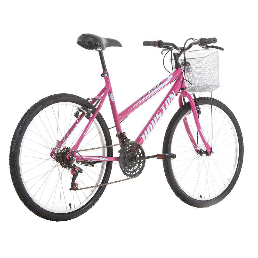 Bicicleta Houston Foxer Maori Freios V-Brake Com Cesta Aro 26 21V Rosa ...