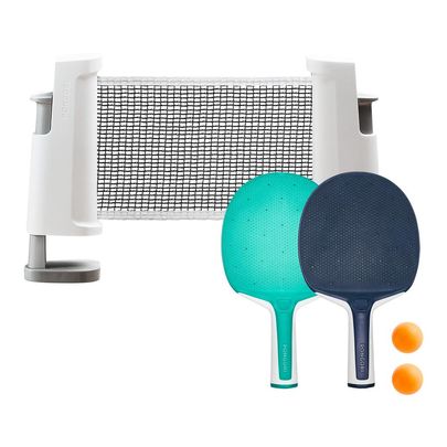Kit de Tênis de Mesa Rollnet com Rede Ajustável, 2 Raquetes e 2 Bolas Pongori Branco