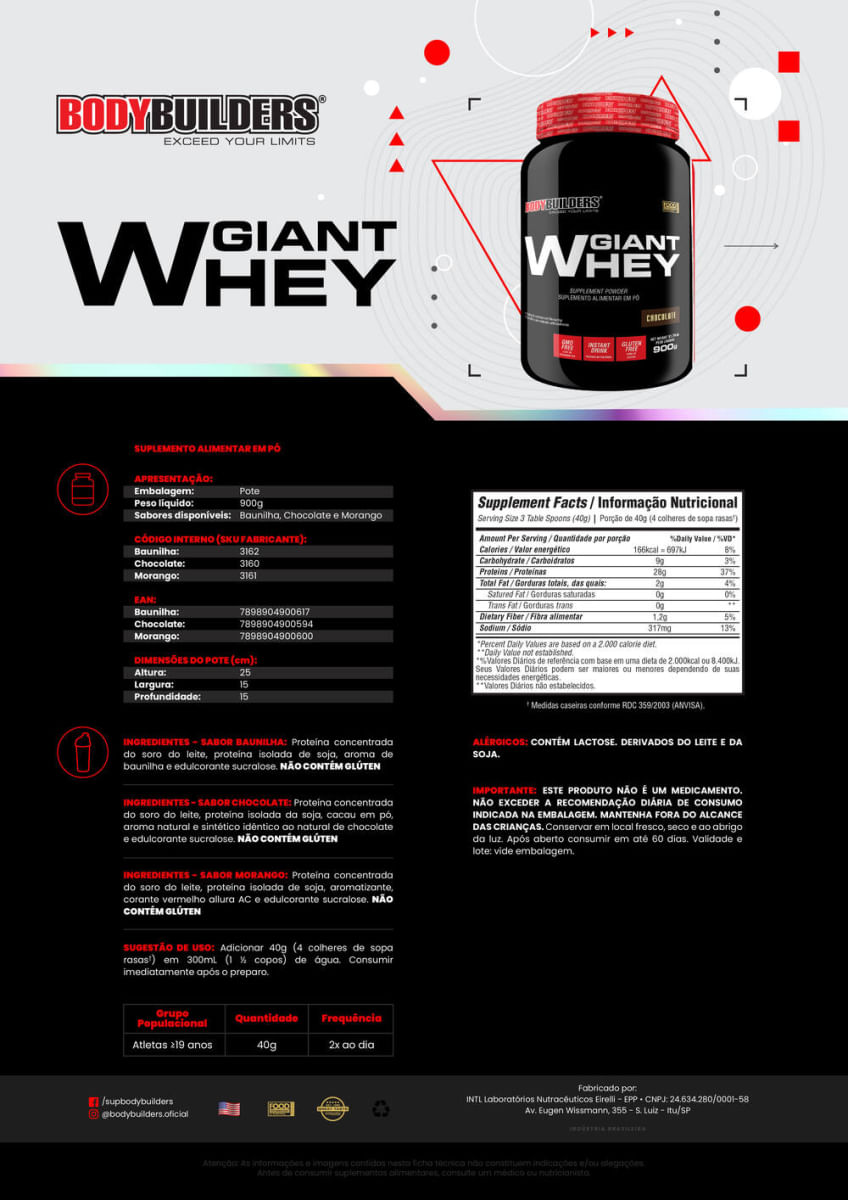 Giant Whey 900g Chocolate Bodybuilders