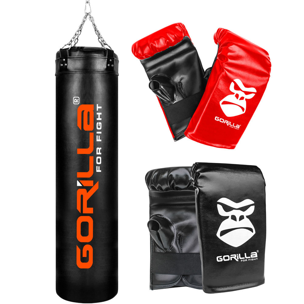 Saco Pancada Profissional Grande 160 Cm Boxe Muay Thai + Luva Adulto + Luva Infantil Treino Gorilla