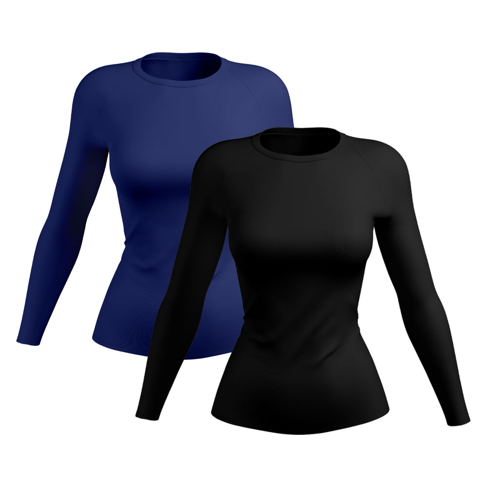Kit 2 Camisetas Feminina Proteção Solar UV Camisa Térmica Manga Longa Praia Treino Esporte Academia