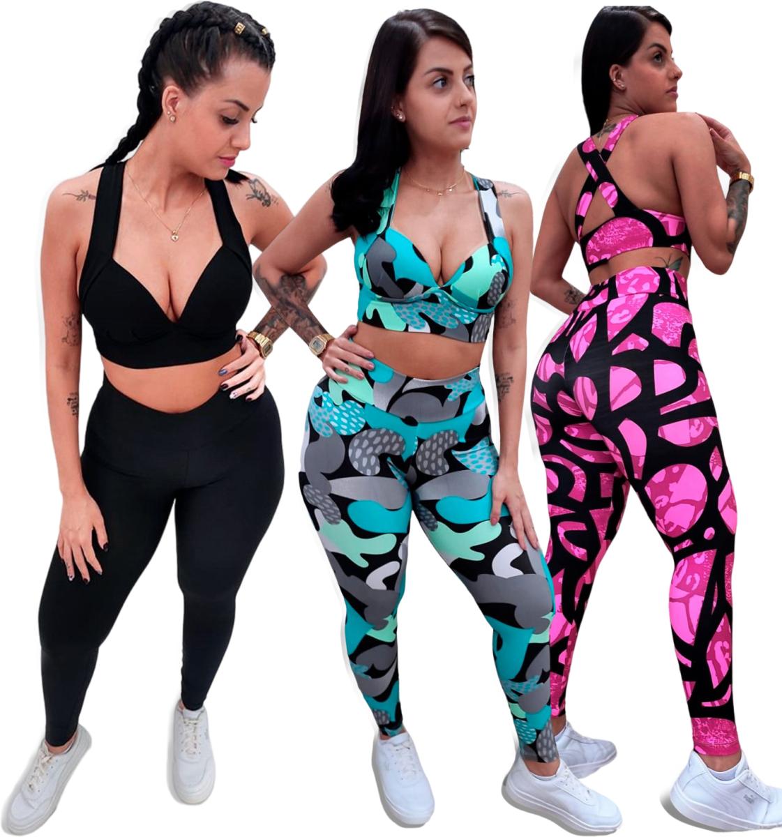 Kit 3 Conjuntos Femininos Para Academia Modelo Fitness Fashion - DL fitness  - Conjunto de Roupa Fitness - Magazine Luiza