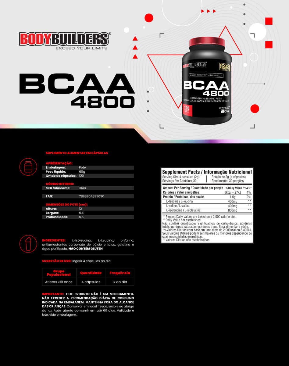 KIT 3x BCAA 4800 120 caps Bodybuilders