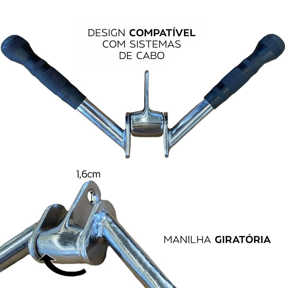 Puxador Barra em V Pulley Tríceps Cromada Com Giro e Emborrachada