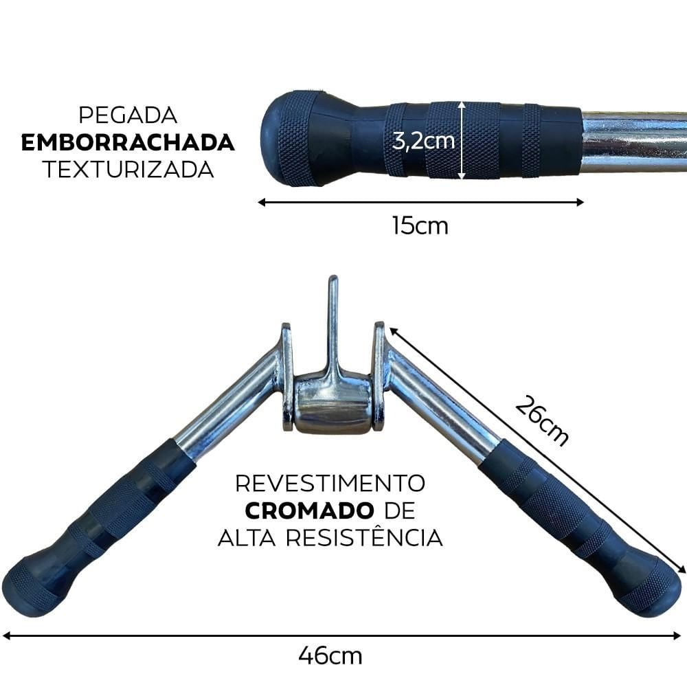 Puxador Barra em V Pulley Tríceps Cromada Com Giro e Emborrachada