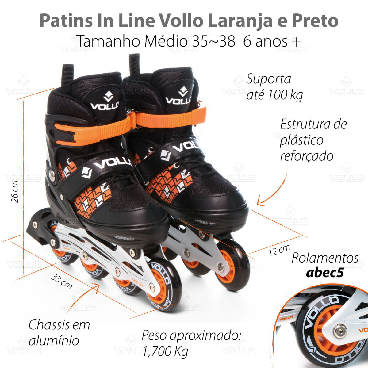 Patins em Linha Moltó Laranja Ajustável 35-38 - Moltó