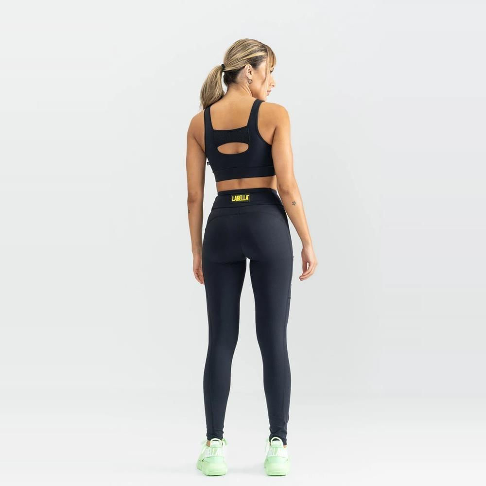 Calça Legging Canelada Fell Preta Logo Labellamafia