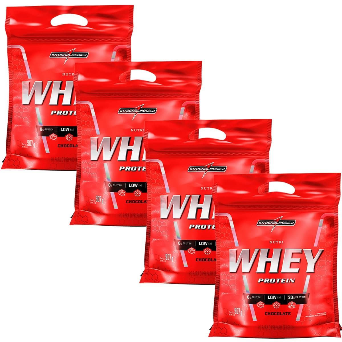 Kit 4 Nutri Whey Protein Refil Chocolate 907g Integralmédica