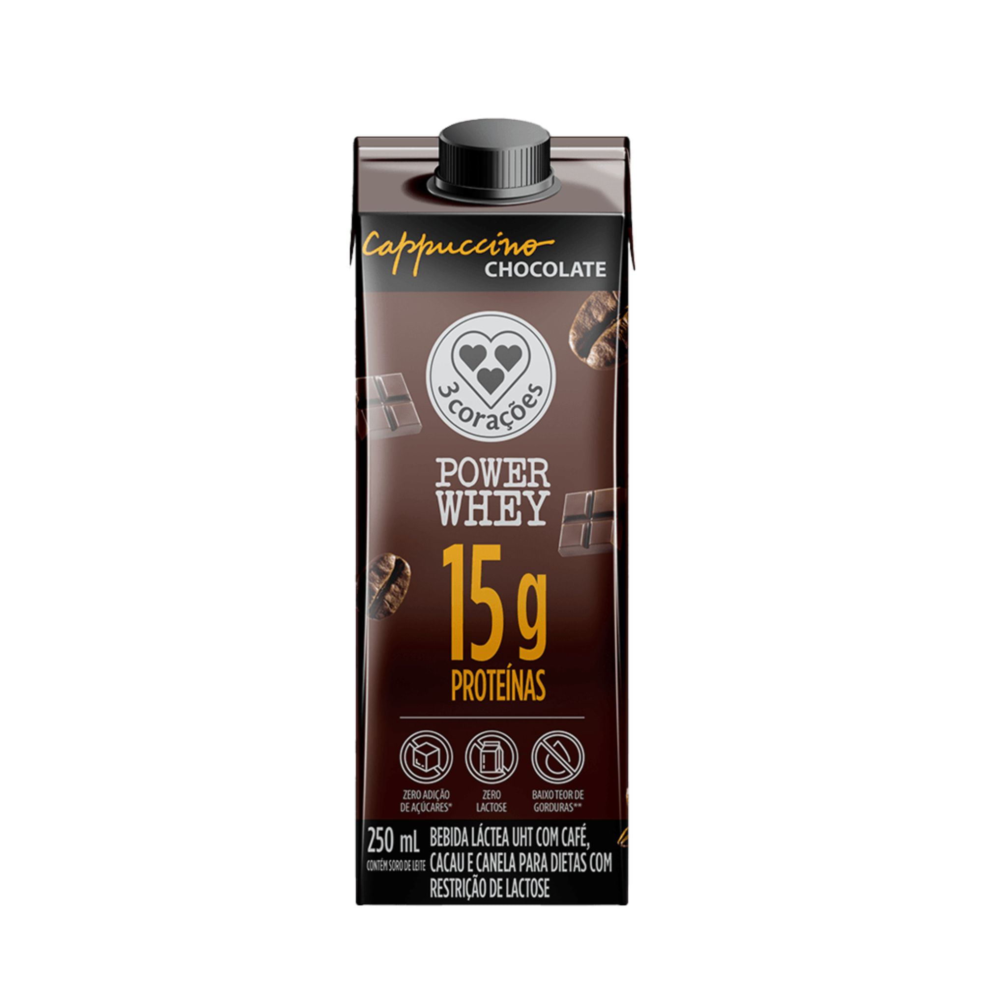 Cappuccino Pronto Chocolate Power Whey 3 Corações 250ml Sabor Nico